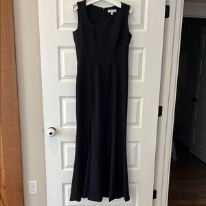 Elegant Black Sleeveless Formal Dress, Asymmetrical neckline